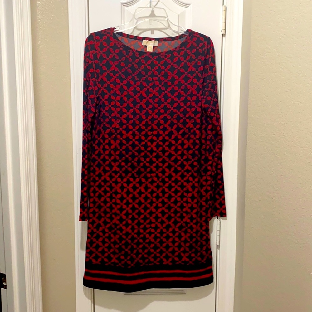 Michael Kors Red and Black Long Sleeve Dress